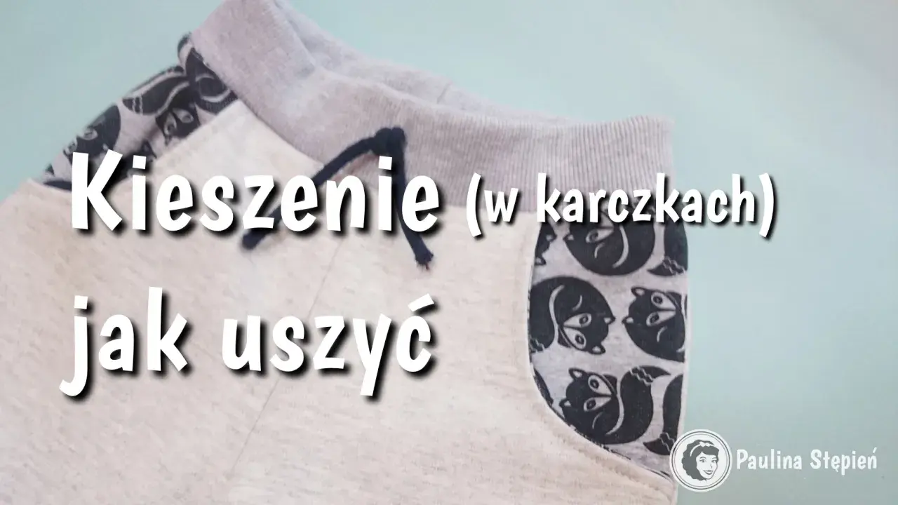 Szare spodnie z ozdobnymi kieszeniami w karczkach, z motywem lisów. Jak uszyć takie kieszenie w spodniach?