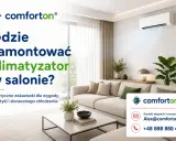 Nowoczesny salon z klimatyzatorem na ścianie. Dowiedz się, gdzie zamontować klimatyzator w salonie dla optymalnego komfortu.