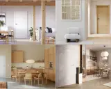 Wnętrza w stylu **modern organic**: jasne drewno, proste formy, naturalne materiały, przytulna atmosfera.