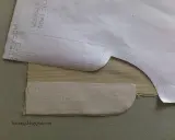 Szablon wykroju do spodni, z zaznaczonym elementem na rozporek.