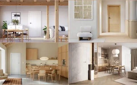Wnętrza w stylu **modern organic**: jasne drewno, proste formy, naturalne materiały, przytulna atmosfera.