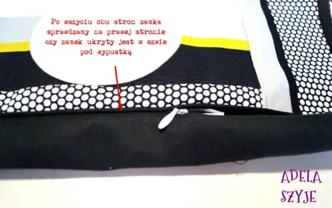 Instrukcja jak wszyć zamek z zakładką: sprawdzamy, czy zamek jest ukryty w szwie pod wypustką.
