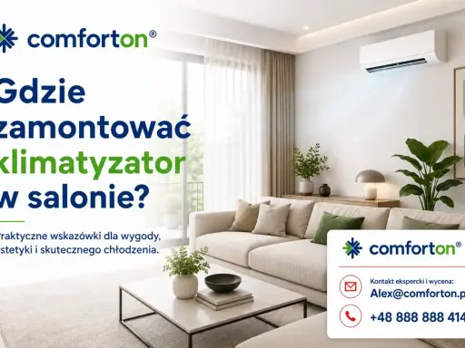Nowoczesny salon z klimatyzatorem na ścianie. Dowiedz się, gdzie zamontować klimatyzator w salonie dla optymalnego komfortu.
