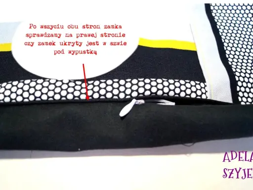 Instrukcja jak wszyć zamek z zakładką: sprawdzamy, czy zamek jest ukryty w szwie pod wypustką.
