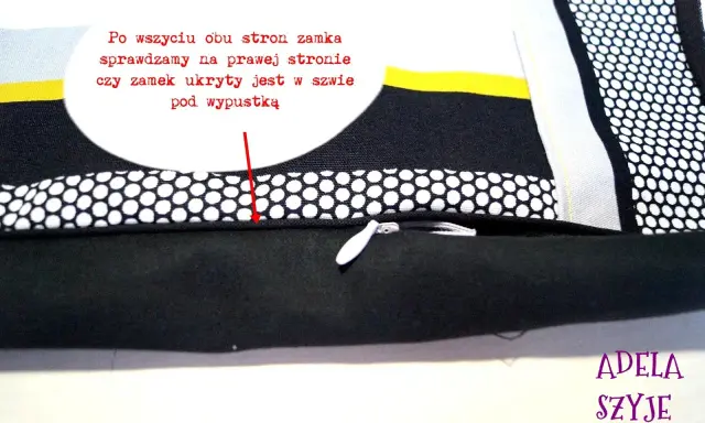 Instrukcja jak wszyć zamek z zakładką: sprawdzamy, czy zamek jest ukryty w szwie pod wypustką.